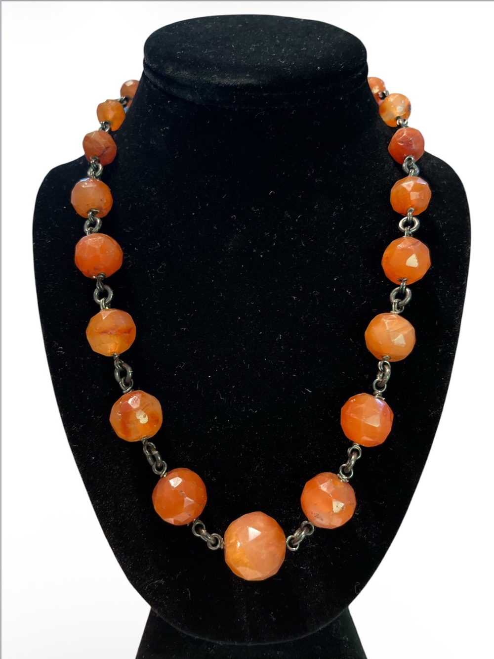 Vintage Carnelian Faceted Agate Station Necklace 19”